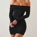 Black off shoulder long sleeve bodycon mini dress