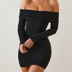 Black off shoulder long sleeve bodycon mini dress