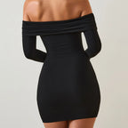 Black off shoulder long sleeve bodycon mini dress