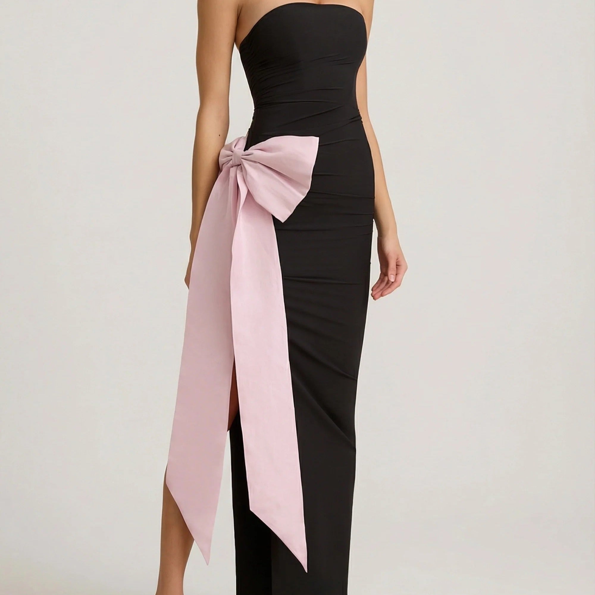 Black strapless midi formal dress