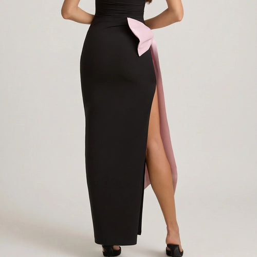 Black strapless midi formal dress