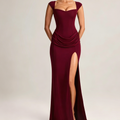 Burgundy off shoulder short sleeve maxi dress