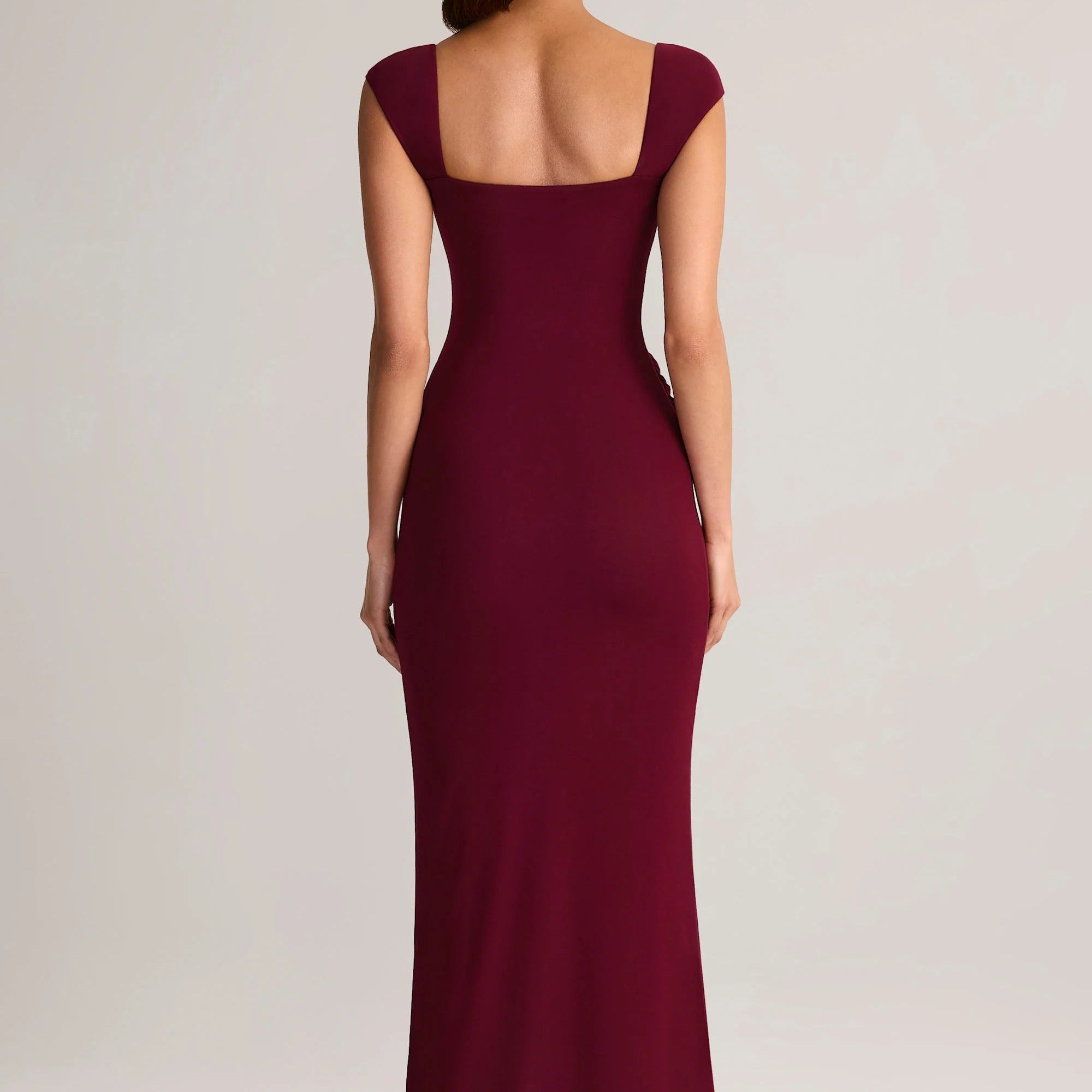 Burgundy off shoulder short sleeve maxi dress