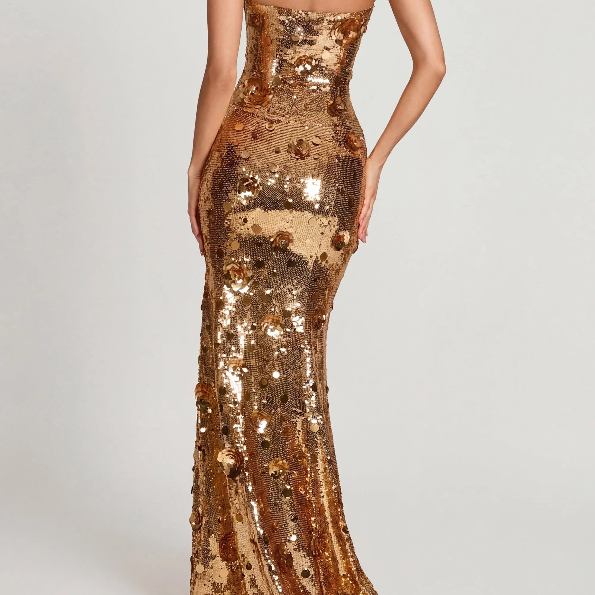Gold strapless sequin mermaid gown