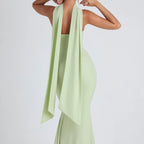 Sage green strapless mermaid maxi dress