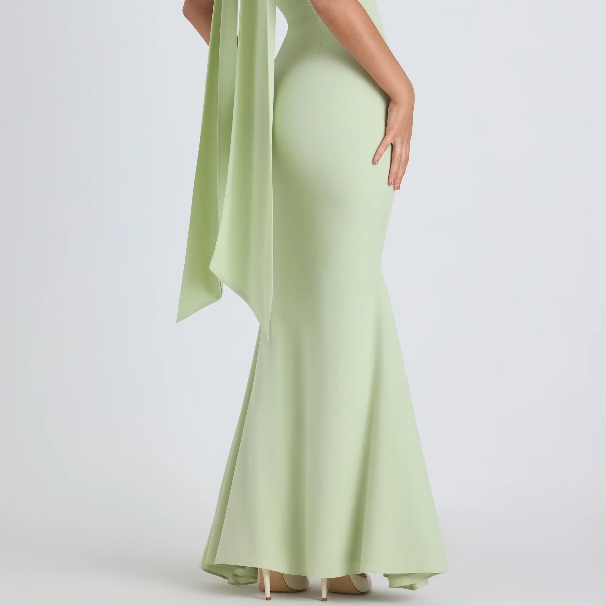 Sage green strapless mermaid maxi dress