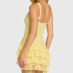 Yellow square neck bodycon mini dress with wide straps